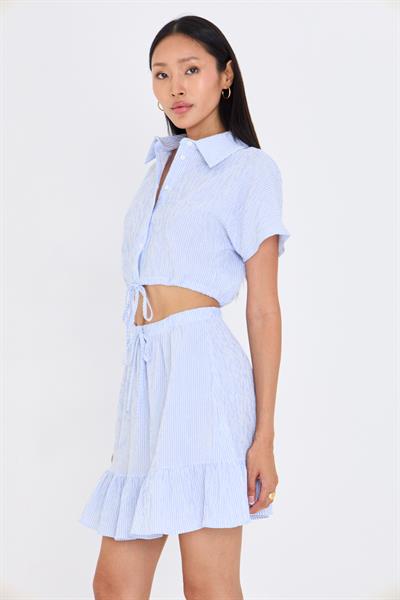 Beli İpli Crop Gofre Gömlek