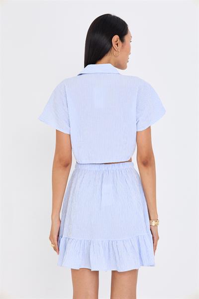 Beli İpli Crop Gofre Gömlek