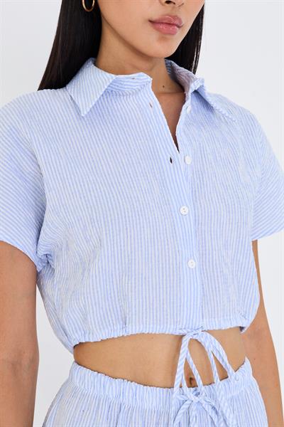 Beli İpli Crop Gofre Gömlek