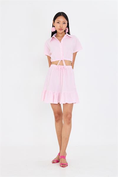 Beli İpli Crop Gofre Gömlek