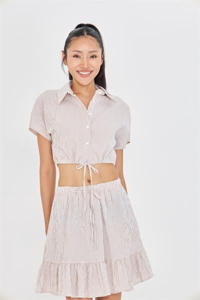 Beli İpli Crop Gofre Gömlek