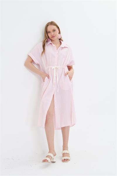 Beli İpli Gofre Elbise 