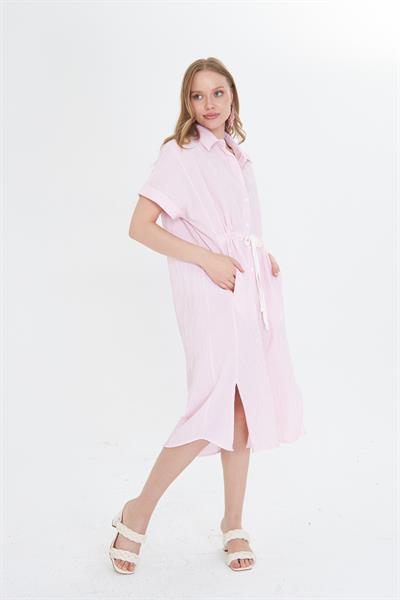 Beli İpli Gofre Elbise 