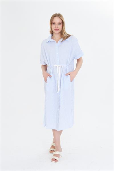 Beli İpli Gofre Elbise 