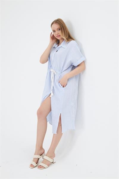 Beli İpli Gofre Elbise 