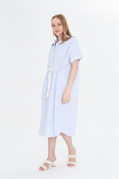 Beli İpli Gofre Elbise 