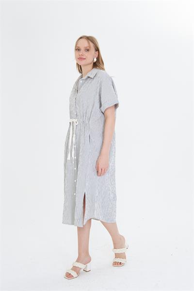 Beli İpli Gofre Elbise 