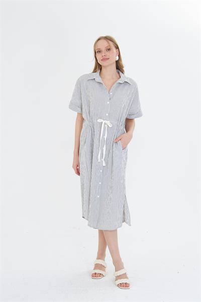 Beli İpli Gofre Elbise 