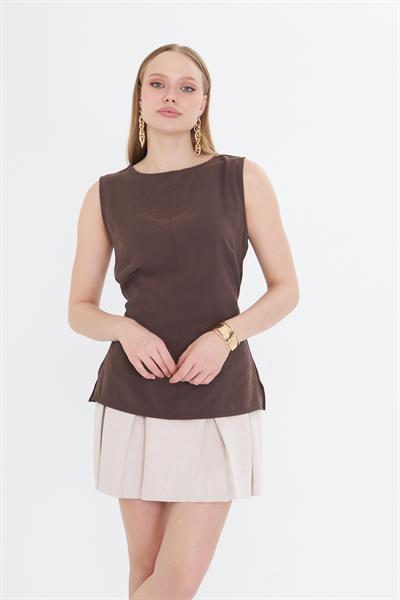 Beli İpli Yırtmaçlı Modal Bluz 