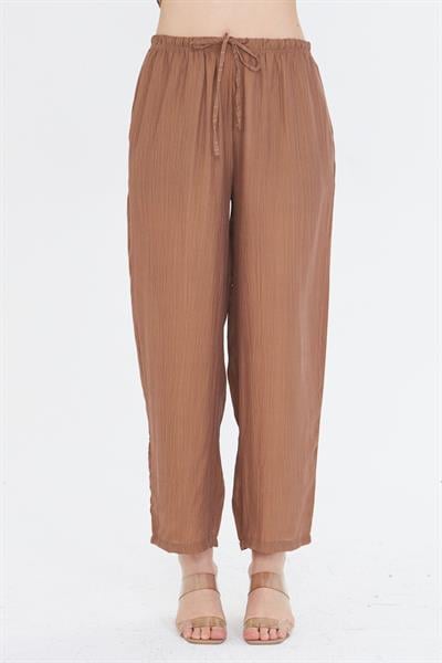 Beli Lastikli Çizgili Rayon Pantolon 