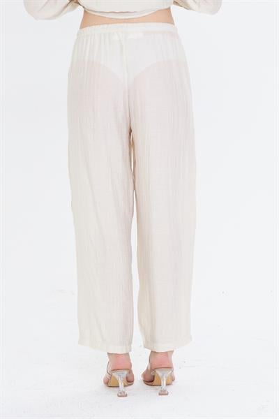 Beli Lastikli Çizgili Rayon Pantolon 