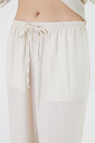 Beli Lastikli Çizgili Rayon Pantolon 