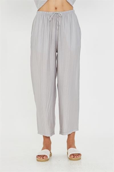 Beli Lastikli Çizgili Rayon Pantolon