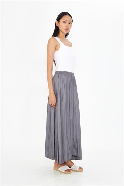 Beli Lastikli Kraşlı Uzun Saten Etek 