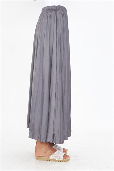 Beli Lastikli Kraşlı Uzun Saten Etek 