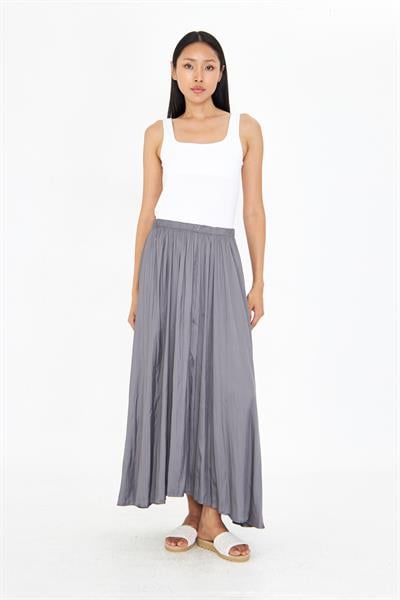 Beli Lastikli Kraşlı Uzun Saten Etek 