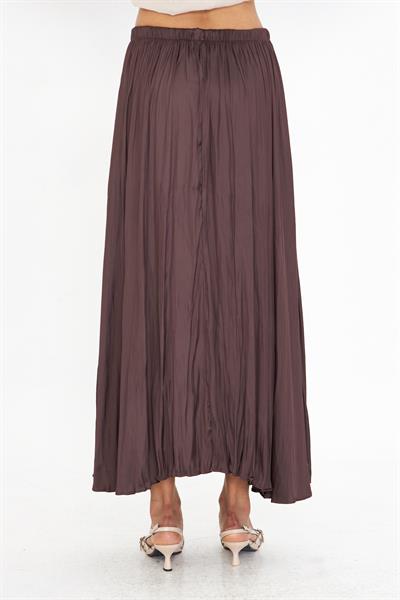 Beli Lastikli Kraşlı Uzun Saten Etek 