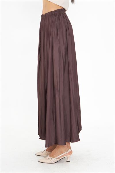 Beli Lastikli Kraşlı Uzun Saten Etek 