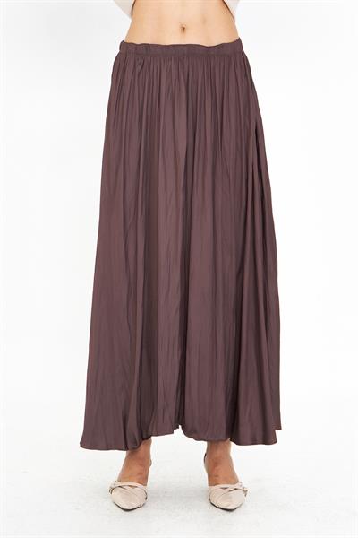 Beli Lastikli Kraşlı Uzun Saten Etek 