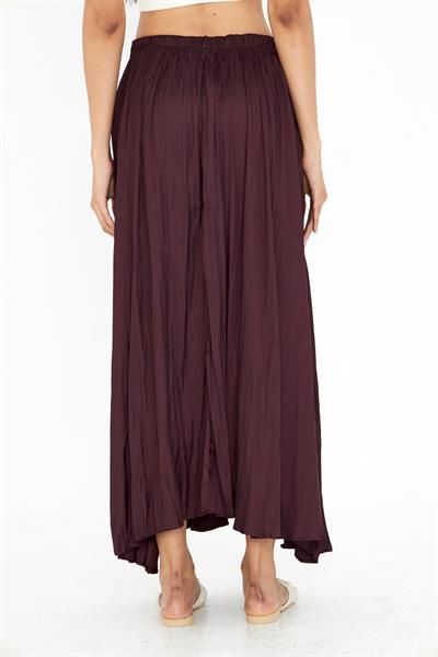 Beli Lastikli Kraşlı Uzun Saten Etek