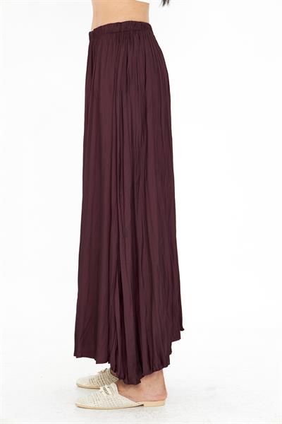 Beli Lastikli Kraşlı Uzun Saten Etek