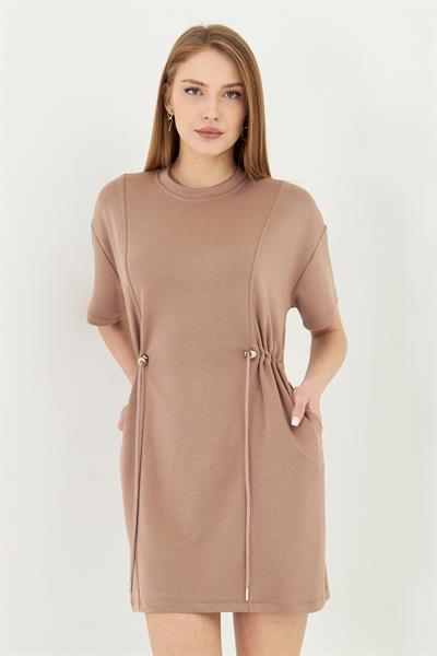 Beli Lastikli Modal Elbise 
