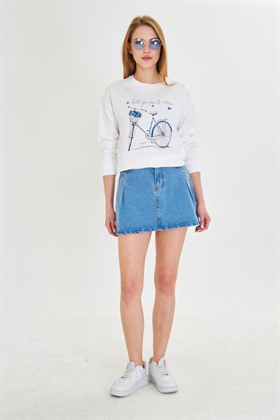 Bisiklet Baskılı İki İplik Sweatshirt 
