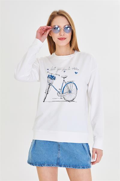 Bisiklet Baskılı İki İplik Sweatshirt 