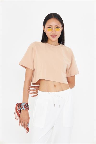 Bisiklet Yaka Crop Tişört