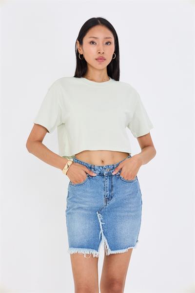 Bisiklet Yaka Crop T-Shirt
