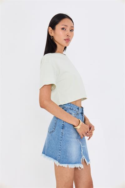 Bisiklet Yaka Crop T-Shirt