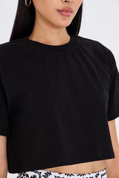 Bisiklet Yaka Crop T-shirt