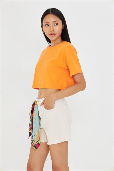 Bisiklet Yaka Crop T-Shirt