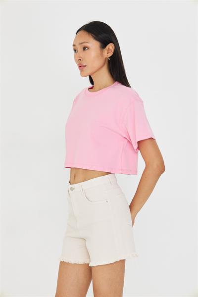 Bisiklet Yaka Crop T-Shirt