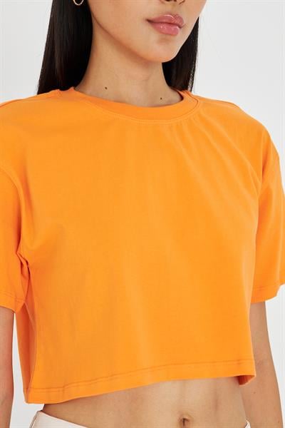 Bisiklet Yaka Crop T-Shirt
