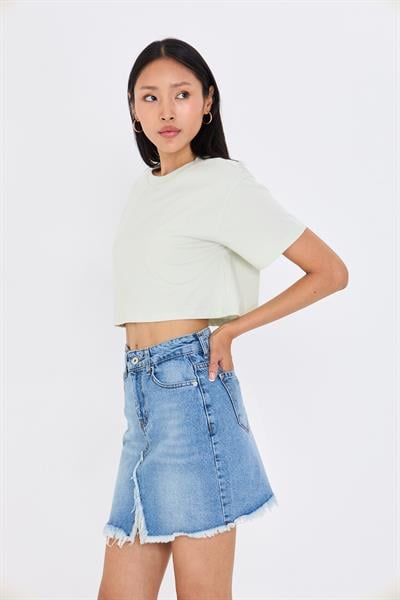 Bisiklet Yaka Crop T-Shirt