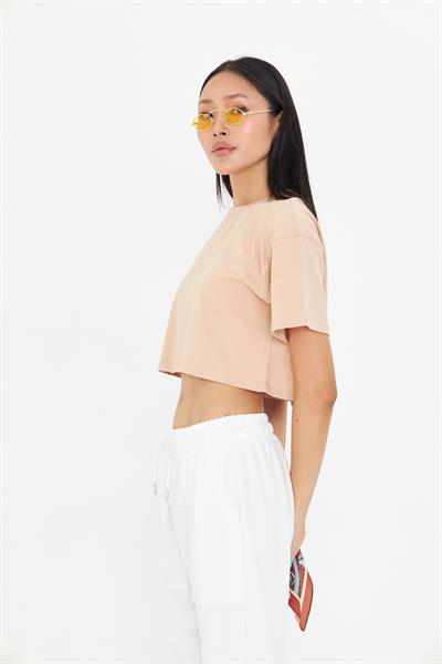 Bisiklet Yaka Crop Tişört