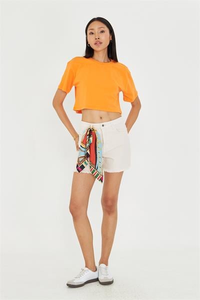 Bisiklet Yaka Crop T-Shirt