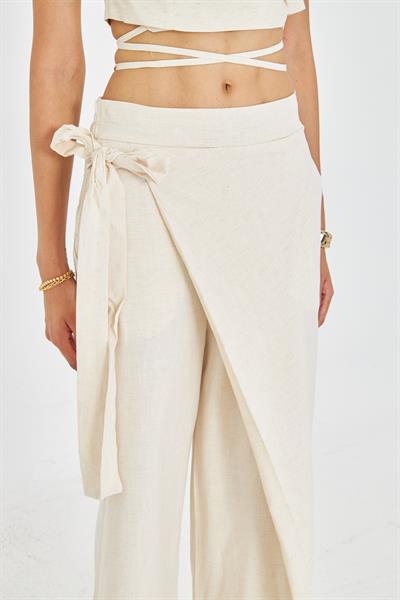 Bol Paça Keten Görünümlü Etek Pantolon
