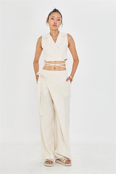 Bol Paça Keten Görünümlü Etek Pantolon