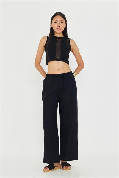 Bol Paça Keten Görünümlü Pantolon 