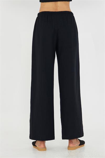 Bol Paça Keten Görünümlü Pantolon 