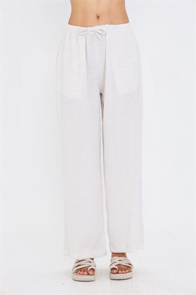 Bol Paça Keten Görünümlü Pantolon