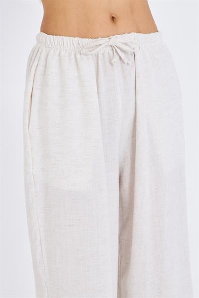 Bol Paça Keten Görünümlü Pantolon