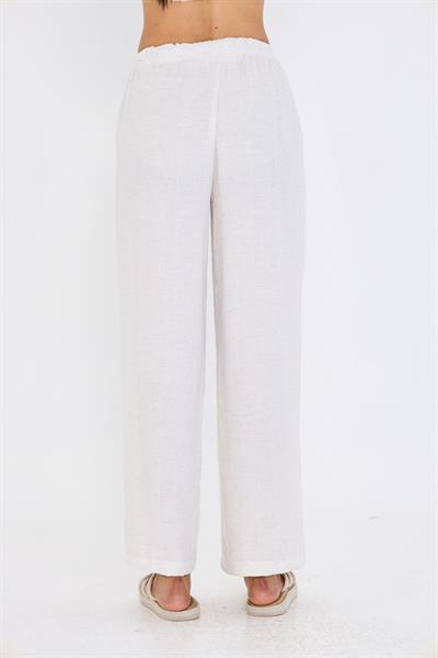Bol Paça Keten Görünümlü Pantolon