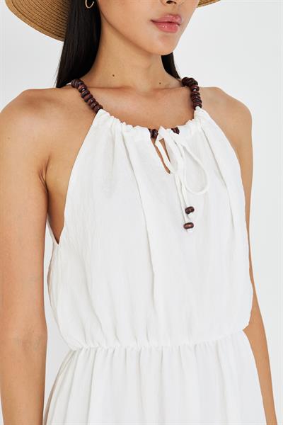 Boncuk Detaylı Askılı Elbise