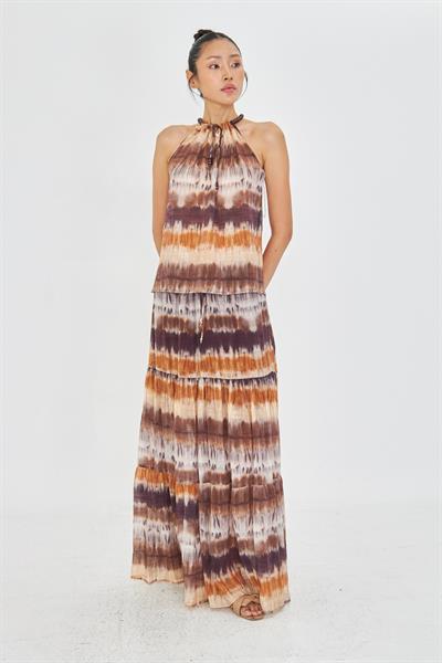 Boncuklu Baskılı Halter Yaka Bluz