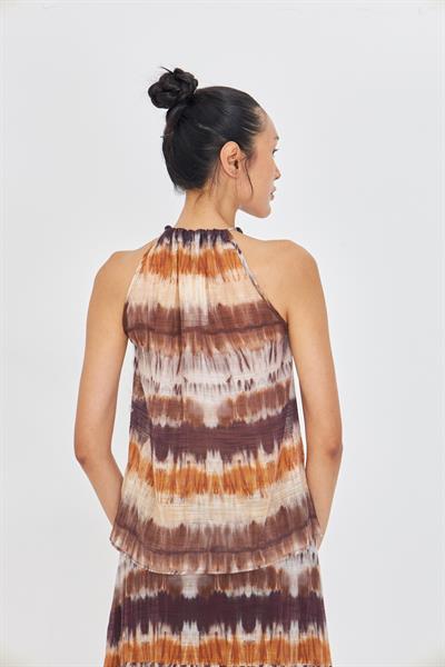 Boncuklu Baskılı Halter Yaka Bluz