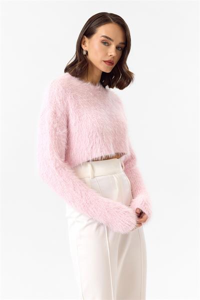 Bisiklet Yaka Crop Kazak