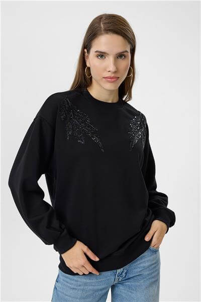 İki Yaprak Nakışlı Sweatshirt